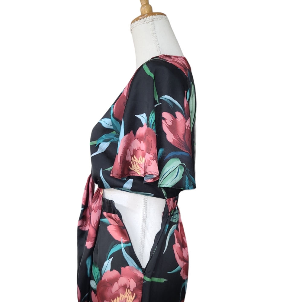 SHOW ME YOUR MUMU JENNA JUMPSUIT WOMENS XS BLACK FLORAL ONE PIECE TIE TOP NEW - Picture 4 of 16